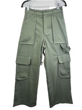 Aaron & Amber Women’s Green Cargo Pants Sz S Baggy Wide Leg Skater Elastic Waist
